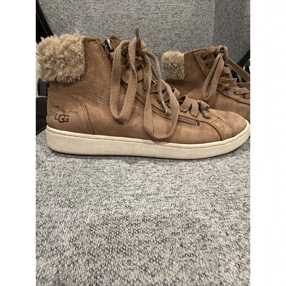 Ugg Women’s Olive High-Top Sneaker Chestnut Leather‎ Size 8.5
